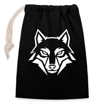Geometrischer Wolf Kopf – Tribal Tier - Verschließbarer Geschenkbeutel aus Baumwolle (14x20cm) - Schwarz - Vorne