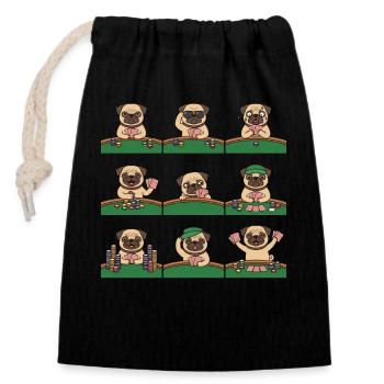 Lustiger Mops Poker Kartenspiel Hund - Verschließbarer Geschenkbeutel aus Baumwolle (14x20cm) - Schwarz - Vorne