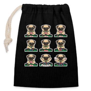 Lustiger Mops Poker Kartenspiel Hund - Verschließbarer Geschenkbeutel aus Baumwolle (14x20cm) - Schwarz - Vorne