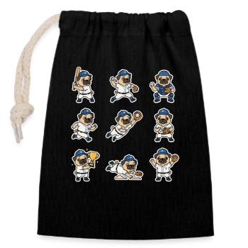 Suesser Mops Baseball Spieler Lustiger Hund Sport - Verschließbarer Geschenkbeutel aus Baumwolle (14x20cm) - Schwarz - Vorne