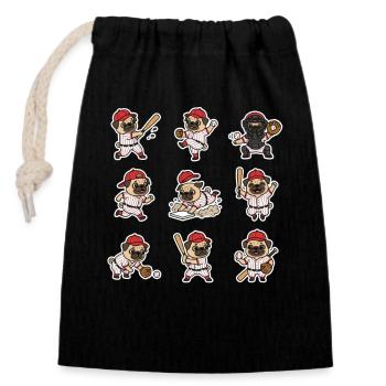 Suesser Mops Baseball Spieler Lustiger Hund Sport - Verschließbarer Geschenkbeutel aus Baumwolle (14x20cm) - Schwarz - Vorne