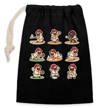 Suesser Mops Baseball Spieler Lustiger Hund Sport - Verschließbarer Geschenkbeutel aus Baumwolle (14x20cm) - Schwarz - Vorne