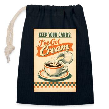 Carbs gone, cream here | Keto Retro - Closable cotton gift bag (14x20cm) - navy - Front
