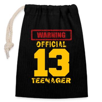 Avertissement Adolescent officiel 13 - Sac cadeau en coton avec cordon (14 x 20 cm) - noir - Devant