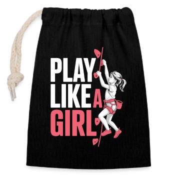 Play Like A Girl Shirt Klettern Mädchen Sport - Verschließbarer Geschenkbeutel aus Baumwolle (14x20cm) - Schwarz - Vorne