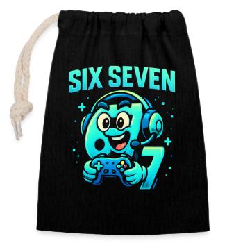 Six Seven Gamer Mascot Italian Brainrot Gaming - Closable cotton gift bag (14x20cm) - black - Front