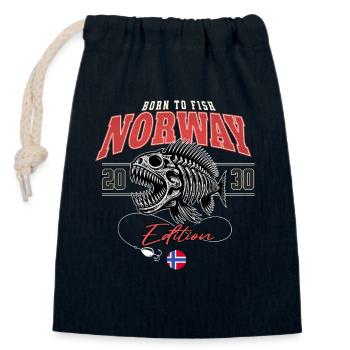 Voyage de pêche en Norvège 2030 - Sac cadeau en coton avec cordon (14 x 20 cm) - bleu marine - Devant