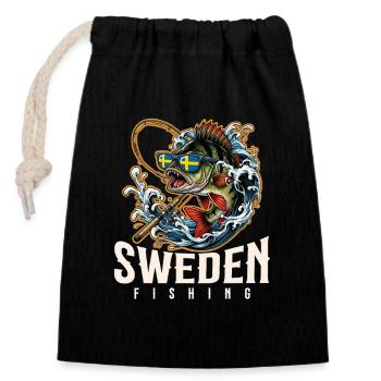 Schweden Angeln - Verschließbarer Geschenkbeutel aus Baumwolle (14x20cm) - Schwarz - Vorne