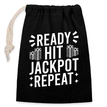 Casino Gambler Ready Hit Jackpot Repeat Gambling - Closable cotton gift bag (14x20cm) - black - Front