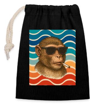 Sunglasses monkey in retro wave pattern - Closable cotton gift bag (14x20cm) - black - Front