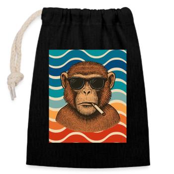 Wave Chimp with Sunglasses - Closable cotton gift bag (14x20cm) - black - Front