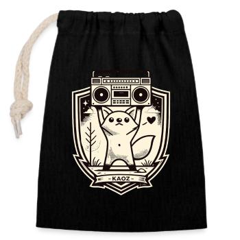 Kitty Boombox Wappen - Verschließbarer Geschenkbeutel aus Baumwolle (14x20cm) - Schwarz - Vorne