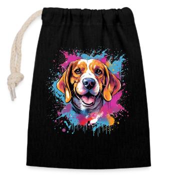Bunter Beagle Splash Art Dog - Verschließbarer Geschenkbeutel aus Baumwolle (14x20cm) - Schwarz - Vorne