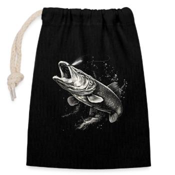 Pike Angler - Closable cotton gift bag (14x20cm) - black - Front