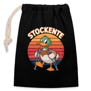  Stockente Lustiges Wortspiel Ente Mit Krücken - Verschließbarer Geschenkbeutel aus Baumwolle (14x20cm) - Schwarz - Vorne