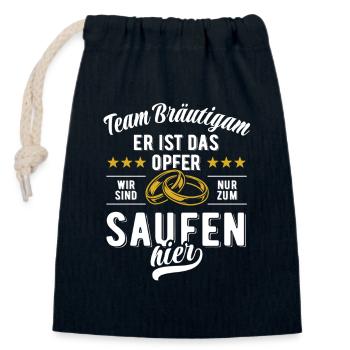 JGA Team Bräutigam Er ist das Opfer - Bier saufen - Verschließbarer Geschenkbeutel aus Baumwolle (14x20cm) - Navy - Vorne