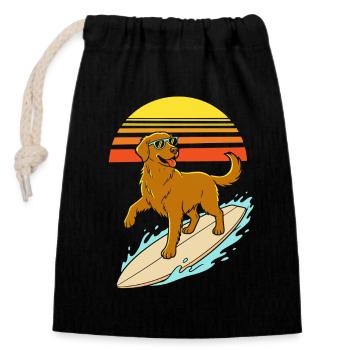 Chien surfeur à lunettes – style rétro de plage - Sac cadeau en coton avec cordon (14 x 20 cm) - noir - Devant