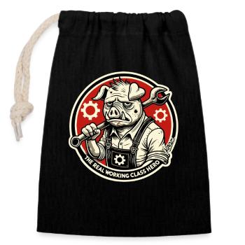 Real Working Class Hero Pig - Closable cotton gift bag (14x20cm) - black - Front