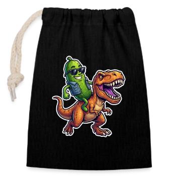 Saure Gurke reitet auf Dinosaurier - Verschließbarer Geschenkbeutel aus Baumwolle (14x20cm) - Schwarz - Vorne