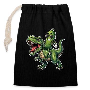 Saure Gurke reitet auf Dinosaurier - Verschließbarer Geschenkbeutel aus Baumwolle (14x20cm) - Schwarz - Vorne