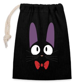 Chat Jiji noir mignon avec nœud papillon rouge - Sac cadeau en coton avec cordon (14 x 20 cm) - noir - Devant