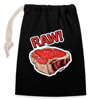 Steak-Cartoon - Verschließbarer Geschenkbeutel aus Baumwolle (14x20cm) - Schwarz - Vorne