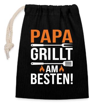 Papa Grillt Am Besten - Verschließbarer Geschenkbeutel aus Baumwolle (14x20cm) - Schwarz - Vorne