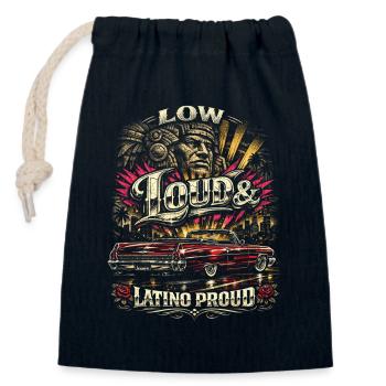 Lowrider Auto Low Loud Latino Proud - Verschließbarer Geschenkbeutel aus Baumwolle (14x20cm) - Navy - Vorne