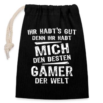 Gamer - Verschließbarer Geschenkbeutel aus Baumwolle (14x20cm) - Schwarz - Vorne
