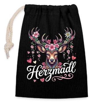 Herzmadl Shirt Damen Trachtenshirt Tracht Oberteil - Verschließbarer Geschenkbeutel aus Baumwolle (14x20cm) - Schwarz - Vorne