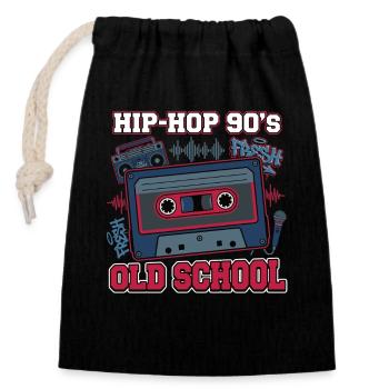 Hip Hop 90s Oldschool Cassette Retro - Closable cotton gift bag (14x20cm) - black - Front