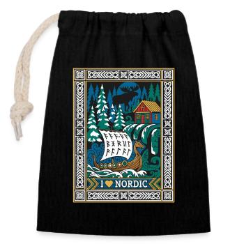J’adore le navire viking nordique - Sac cadeau en coton avec cordon (14 x 20 cm) - noir - Devant