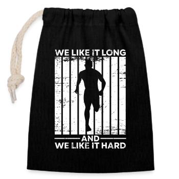 Marathonien : Nous aimons la course longue et intense. - Sac cadeau en coton avec cordon (14 x 20 cm) - noir - Devant