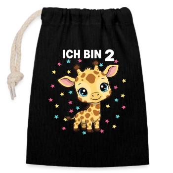 Ich bin 2 - Süßes Giraffe zum 2. Geburtstag - Verschließbarer Geschenkbeutel aus Baumwolle (14x20cm) - Schwarz - Vorne