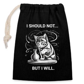 Cat Owners Humor Cat Logic Funny Cats - Closable cotton gift bag (14x20cm) - black - Front