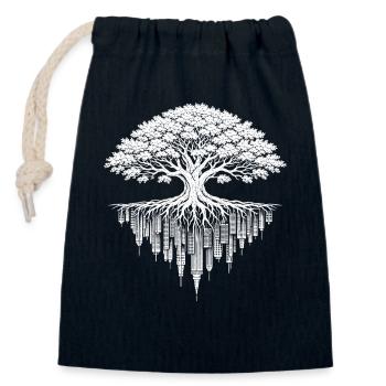 Tree Crumbling City-Camping Nature Lover - Closable cotton gift bag (14x20cm) - navy - Front