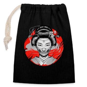  Japanische Geisha Oni Maske Dämonisches Yokai - Verschließbarer Geschenkbeutel aus Baumwolle (14x20cm) - Schwarz - Vorne