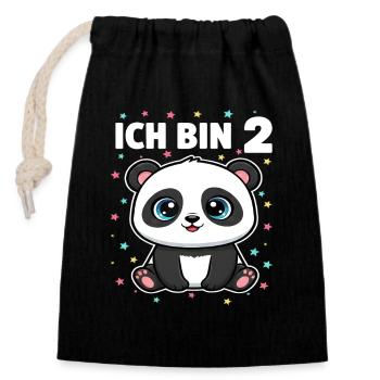 Ich bin 2 - Süßes Panda zum 2. Geburtstag - Verschließbarer Geschenkbeutel aus Baumwolle (14x20cm) - Schwarz - Vorne