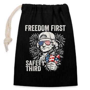 Freedom first, security in third place. Jef - Closable cotton gift bag (14x20cm) - black - Front