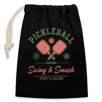 Pickleball Lustiger Schwung und Smash Court - Verschließbarer Geschenkbeutel aus Baumwolle (14x20cm) - Schwarz - Vorne