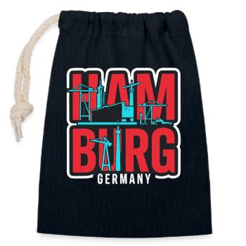 Hamburg Hafen Skyline Kran - Verschließbarer Geschenkbeutel aus Baumwolle (14x20cm) - Navy - Vorne