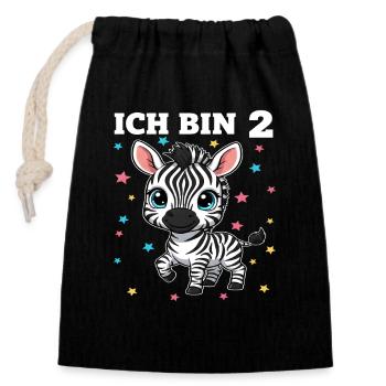 Ich bin 2 - Süßes Zebra zum 2. Geburtstag - Verschließbarer Geschenkbeutel aus Baumwolle (14x20cm) - Schwarz - Vorne