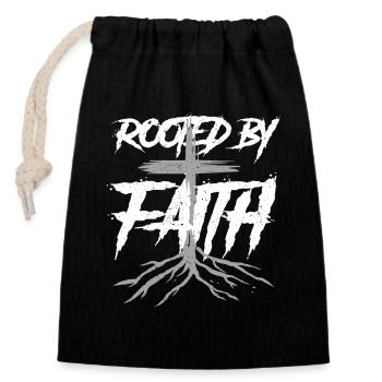Scribble Doodle Drawing Rooted By Faith - Closable cotton gift bag (14x20cm) - black - Front