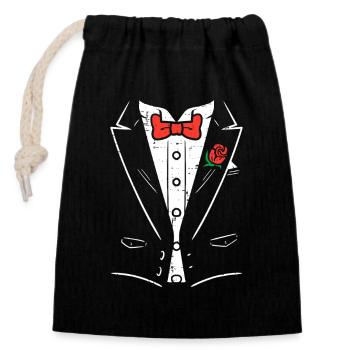 Tuxedo Rose Bowtie Illustration - Closable cotton gift bag (14x20cm) - black - Front