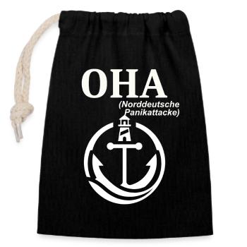 OHA Norddeutscher Humor Spruch lustig - Verschließbarer Geschenkbeutel aus Baumwolle (14x20cm) - Schwarz - Vorne