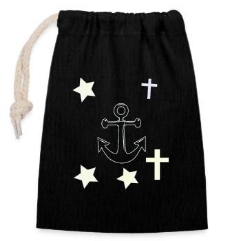 Ancres, étoiles et croix - Sac cadeau en coton avec cordon (14 x 20 cm) - noir - Devant