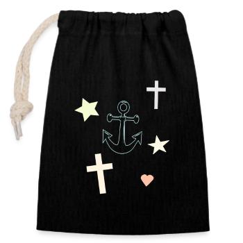 Anchor Dream Star Hearts Motif - Closable cotton gift bag (14x20cm) - black - Front