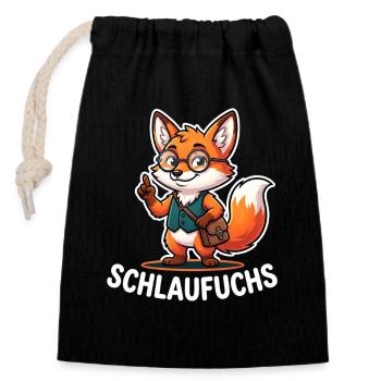 Schlaufuchs Lustiger Schul Fuchs Lehrer - Verschließbarer Geschenkbeutel aus Baumwolle (14x20cm) - Schwarz - Vorne