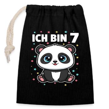 Ich bin 7 - Süßes Panda zum 7. Geburtstag - Verschließbarer Geschenkbeutel aus Baumwolle (14x20cm) - Schwarz - Vorne