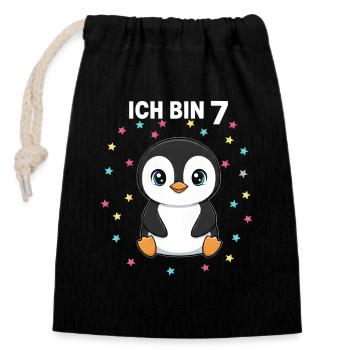 Ich bin 7 - Süßes Pinguin zum 7. Geburtstag - Verschließbarer Geschenkbeutel aus Baumwolle (14x20cm) - Schwarz - Vorne